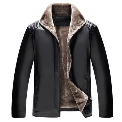 Winter Men's Leather Plus Velvet Thick Fur One Lapel Leather Jacket Warm Casual Slim Smart Mens Leather Jacket Male Winter Coats
