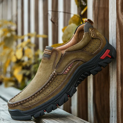 Handmade Leather Men Shoes Casual Outdoor Slip On Loafers Men Leather Shoes Flats Moccasins Walking Shoes Non-Slip Dropshipping