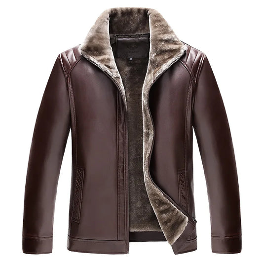Winter Men's Leather Plus Velvet Thick Fur One Lapel Leather Jacket Warm Casual Slim Smart Mens Leather Jacket Male Winter Coats