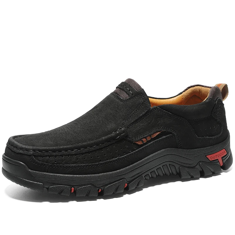 Handmade Leather Men Shoes Casual Outdoor Slip On Loafers Men Leather Shoes Flats Moccasins Walking Shoes Non-Slip Dropshipping