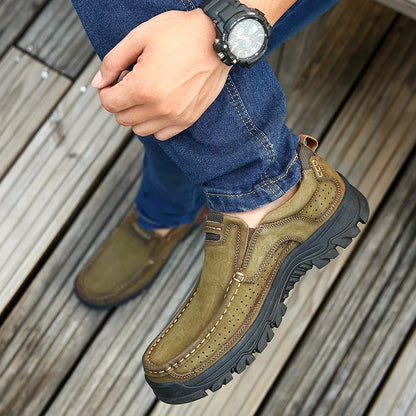 Handmade Leather Men Shoes Casual Outdoor Slip On Loafers Men Leather Shoes Flats Moccasins Walking Shoes Non-Slip Dropshipping
