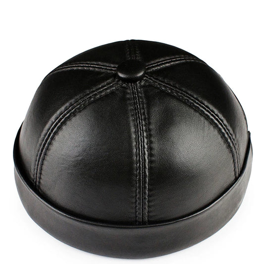 Real Leather Retro Hat Casual Landlord Chinese-Style Hat Sheepskin Cap Thin Round Caps Fashion Winter And Autumn Luxury Hats