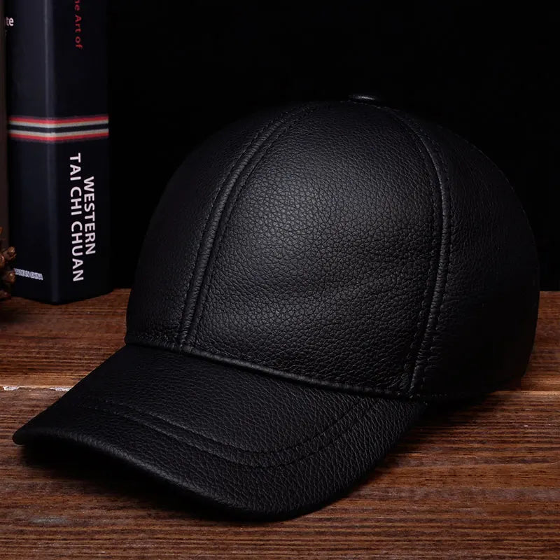 2025 Men's genuine leather baseball cap hat brand new style spring brand new style winter Russian warm one fur caps hats