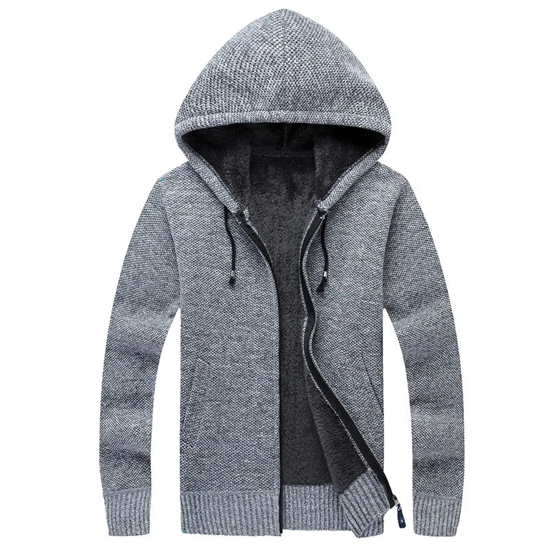 Winter Men Sweatercoat Hooded knit Cardigan Coat Men's Fleece Knitted Sweater Jackets Casual Solid Cardigan Sweater Man Clothes