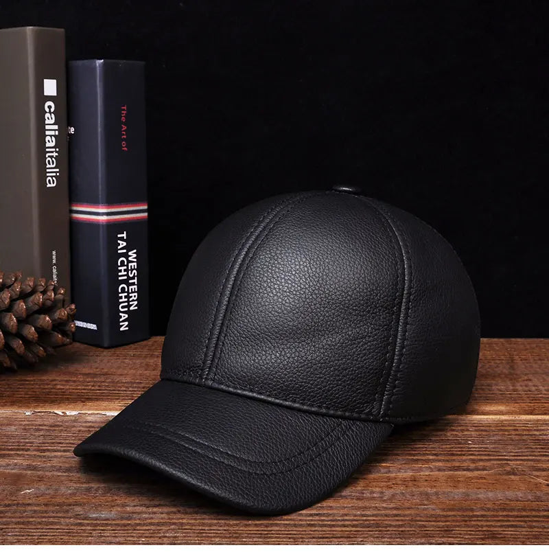 2025 Men's genuine leather baseball cap hat brand new style spring brand new style winter Russian warm one fur caps hats