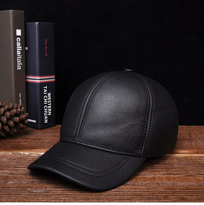 2025 Men's genuine leather baseball cap hat brand new style spring brand new style winter Russian warm one fur caps hats