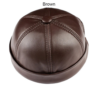 Real Leather Retro Hat Casual Landlord Chinese-Style Hat Genuine Leather Cap Thin Round Caps Fashion Winter Autumn Luxury Hats