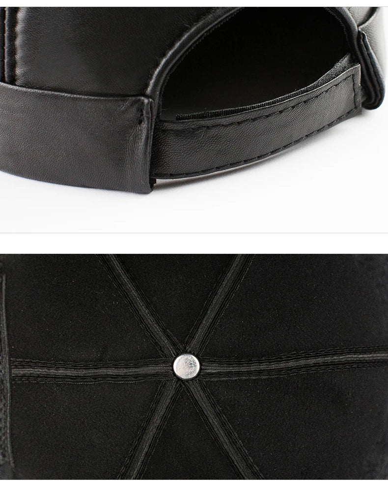 Real Leather Retro Hat Casual Landlord Chinese-Style Hat Genuine Leather Cap Thin Round Caps Fashion Winter Autumn Luxury Hats