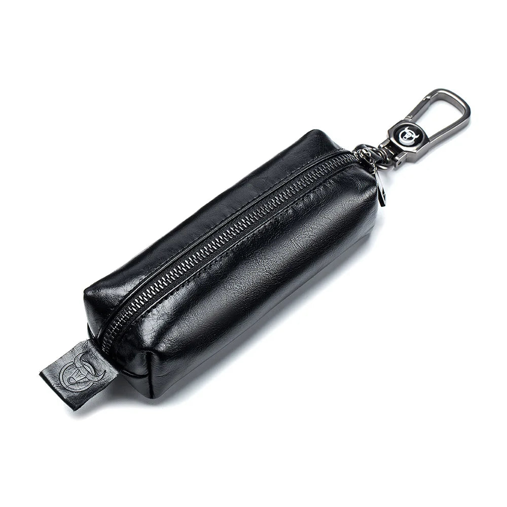 BULLCAPTAIN Genuine Leather Men's Car Keychain Leather Key Case High Quality Men's Butler Key Clip Zipper Two Card Key Case