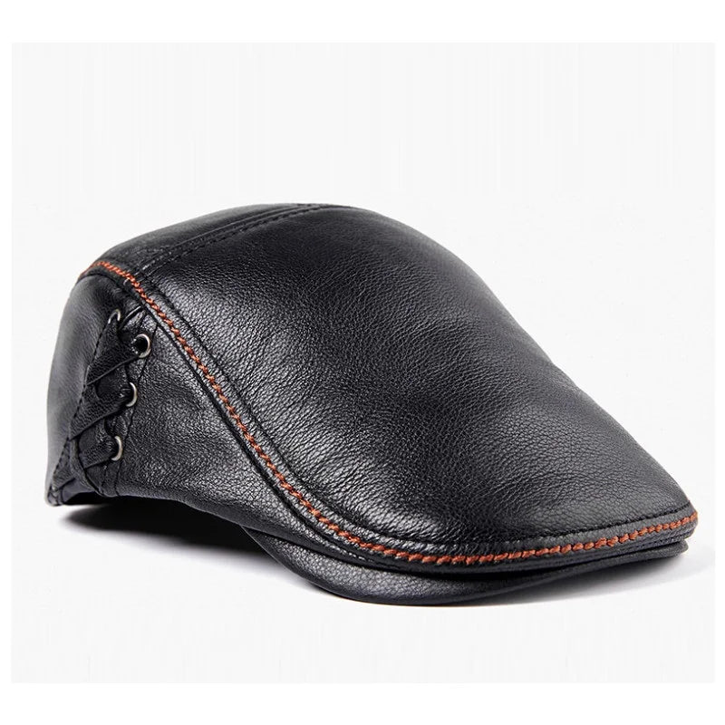 Men's  Cowhide Cap Adult Genuine Leather Warm Hat Young Hat Middle-aged Leather Cap Single Hat Male Baseball Cap  B-7874
