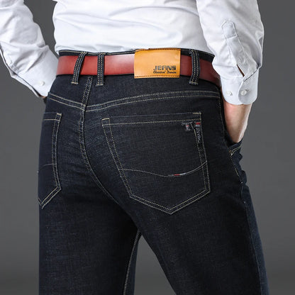 Mens Jeans  Business Regular Straight Full Lenght Jean Casual Denim Trousers Elasticity Stretch Fabric Pant