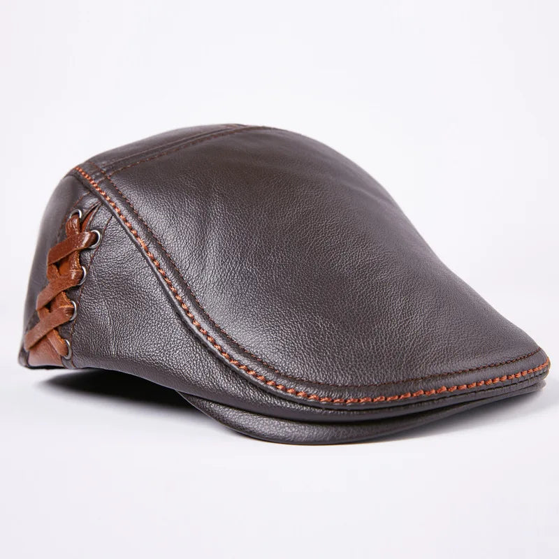 Men's  Cowhide Cap Adult Genuine Leather Warm Hat Young Hat Middle-aged Leather Cap Single Hat Male Baseball Cap  B-7874