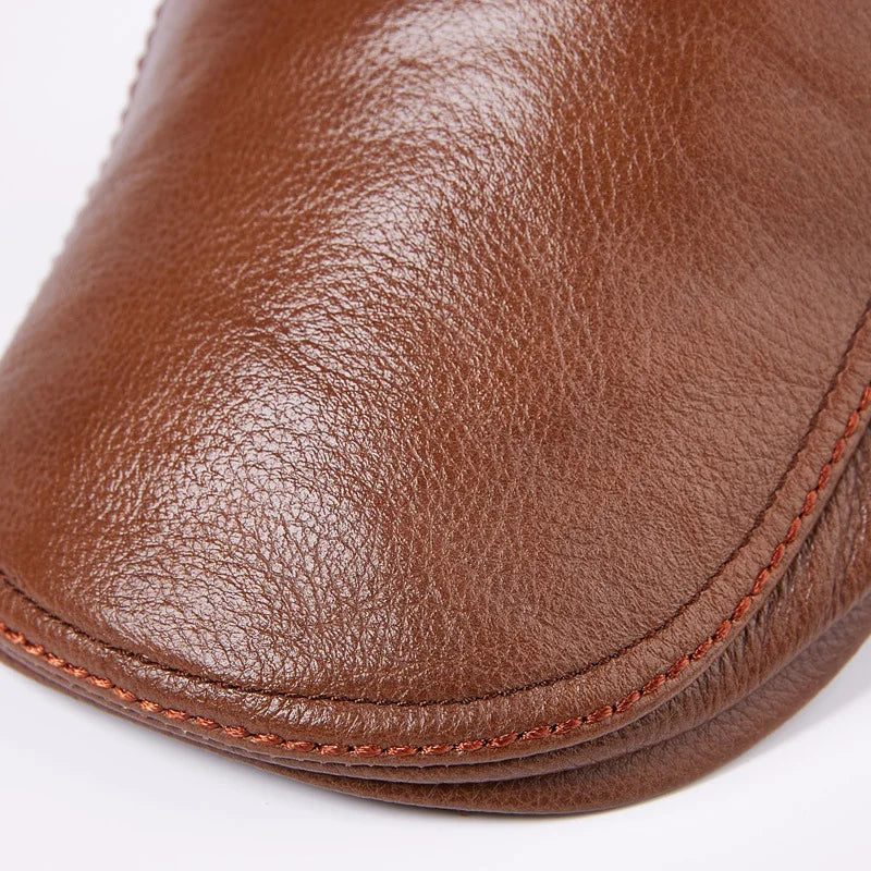 Men's  Cowhide Cap Adult Genuine Leather Warm Hat Young Hat Middle-aged Leather Cap Single Hat Male Baseball Cap  B-7874