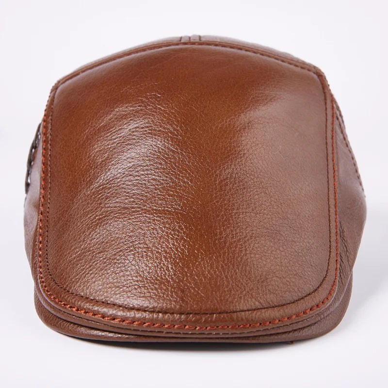 Men's  Cowhide Cap Adult Genuine Leather Warm Hat Young Hat Middle-aged Leather Cap Single Hat Male Baseball Cap  B-7874