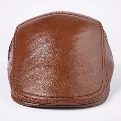 Men's  Cowhide Cap Adult Genuine Leather Warm Hat Young Hat Middle-aged Leather Cap Single Hat Male Baseball Cap  B-7874