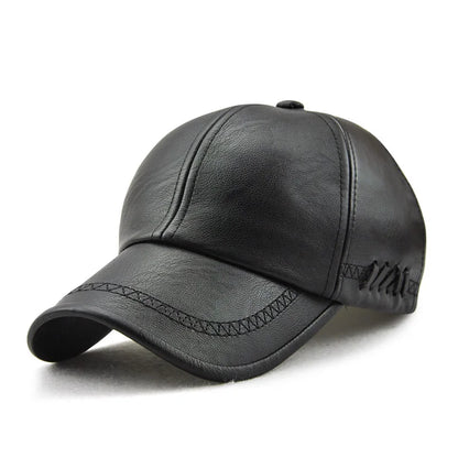 PU Leather Baseball Cap For Men Fall Winter Faux Leather Dad Hat Middle-aged Snapback Solid Black Color Adjustable gorras hombre