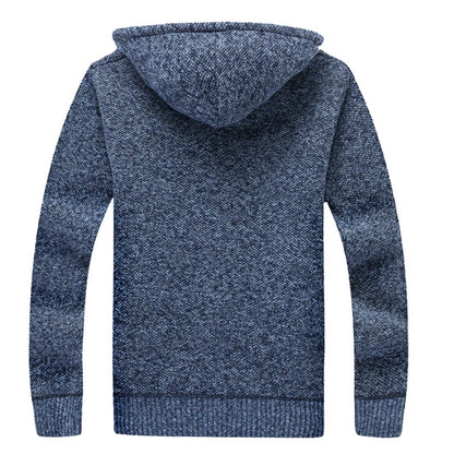 Winter Men Sweatercoat Hooded knit Cardigan Coat Men's Fleece Knitted Sweater Jackets Casual Solid Cardigan Sweater Man Clothes