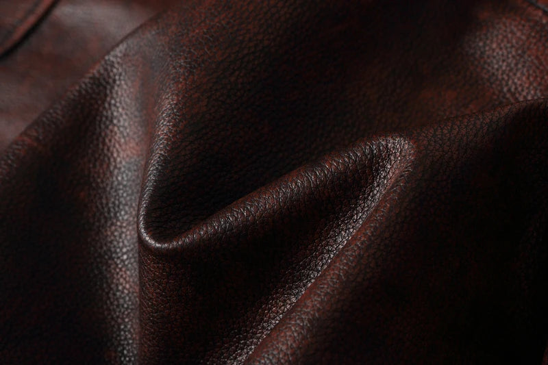 Top layer Cow Oversized Leather Jacket Red-Brown American retro Motorcycle Style Color Distressed High Sense Coat