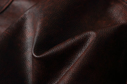 Top layer Cow Oversized Leather Jacket Red-Brown American retro Motorcycle Style Color Distressed High Sense Coat