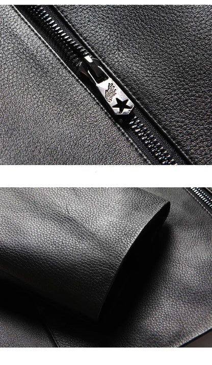 Men's Natural Cowhide Leather Jacket Lapel Middle-aged Dad Coat Spring Autumn Casual Classic Fit Leather Outerwear