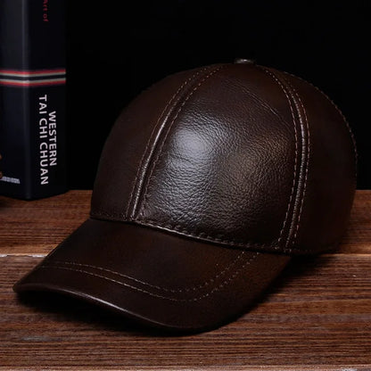2025 Men's genuine leather baseball cap hat brand new style spring brand new style winter Russian warm one fur caps hats