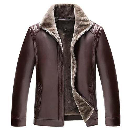 Winter Men's Leather Plus Velvet Thick Fur One Lapel Leather Jacket Warm Casual Slim Smart Mens Leather Jacket Male Winter Coats