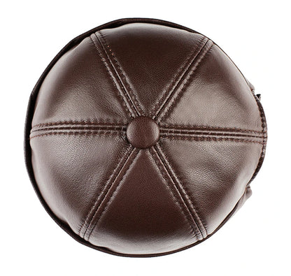 Real Leather Retro Hat Casual Landlord Chinese-Style Hat Genuine Leather Cap Thin Round Caps Fashion Winter Autumn Luxury Hats