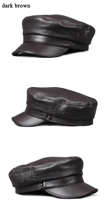 100% Leather hat Men Women Unisex Students Navy Caps Homme Locomotive Duck Tongue Flat Top Gorras Newsboy Korean Fashion Chapeu