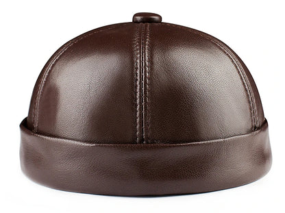 Real Leather Retro Hat Casual Landlord Chinese-Style Hat Genuine Leather Cap Thin Round Caps Fashion Winter Autumn Luxury Hats
