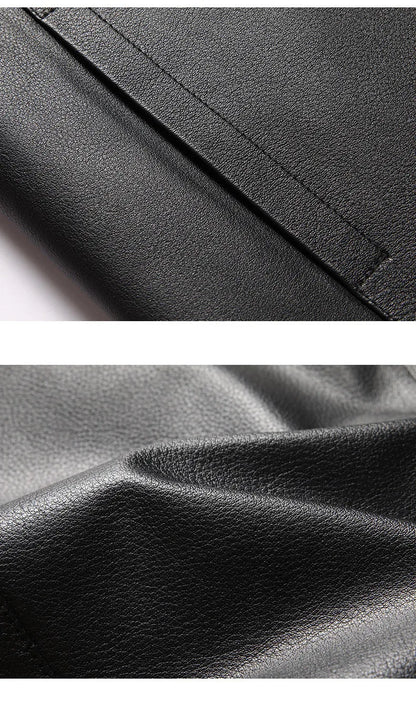 Men's Natural Cowhide Leather Jacket Lapel Middle-aged Dad Coat Spring Autumn Casual Classic Fit Leather Outerwear