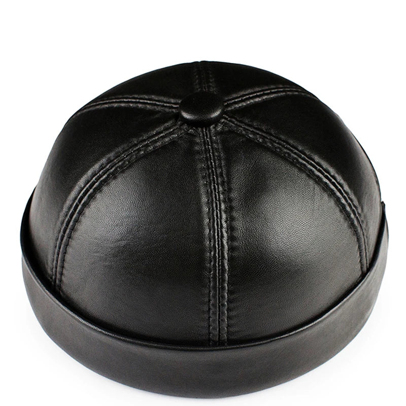Real Leather Retro Hat Casual Landlord Chinese-Style Hat Genuine Leather Cap Thin Round Caps Fashion Winter Autumn Luxury Hats