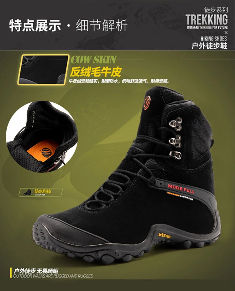 Cow Leather Men Winter Hiking Boots For Women Outdoor Waterproof Treeking Snow Shoes Climbing Mountain Hunting Walking Sneakers