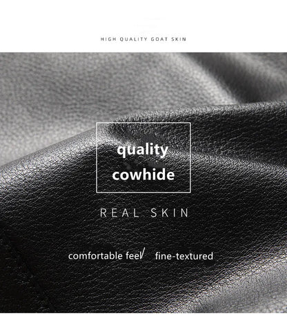 Men's Natural Cowhide Leather Jacket Lapel Middle-aged Dad Coat Spring Autumn Casual Classic Fit Leather Outerwear