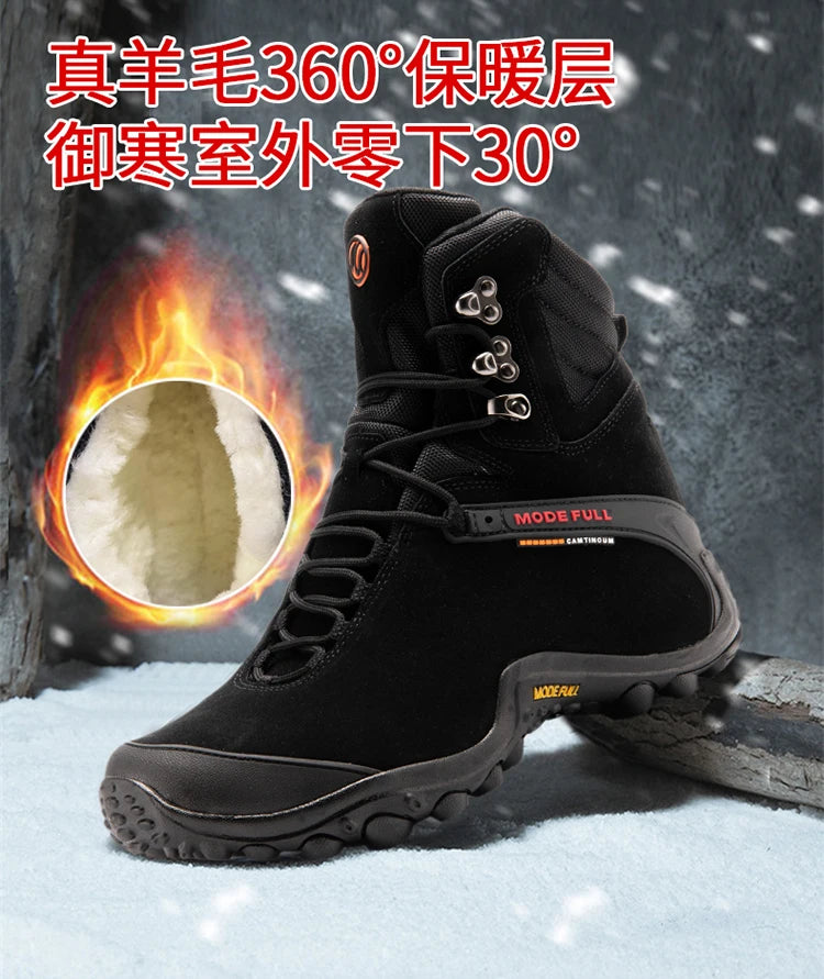 Cow Leather Men Winter Hiking Boots For Women Outdoor Waterproof Treeking Snow Shoes Climbing Mountain Hunting Walking Sneakers