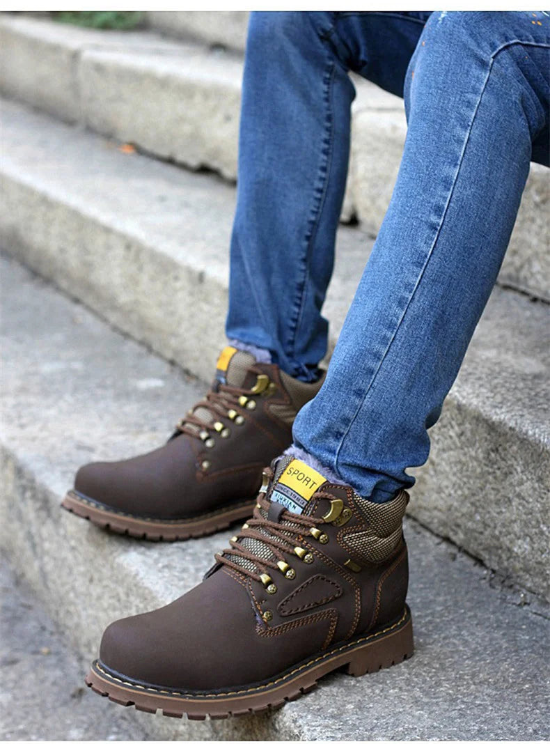 Genuine Leather Men Boots Casual Work Shoes Brown Luxury Brand Autumn Winter Handmade Fashion Male Ankle Boots Bot