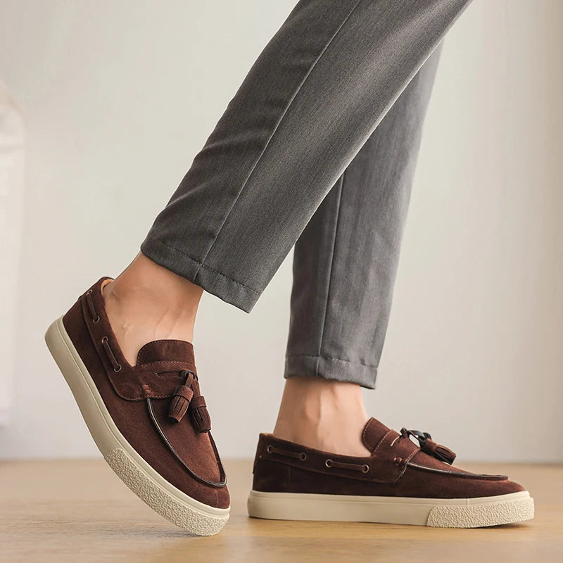 Suede Leather Handmade Loafers Leisure Walk Male Casual Shoes New Design Casual Slip on Flats Versatile Driving Shoes Moccasins