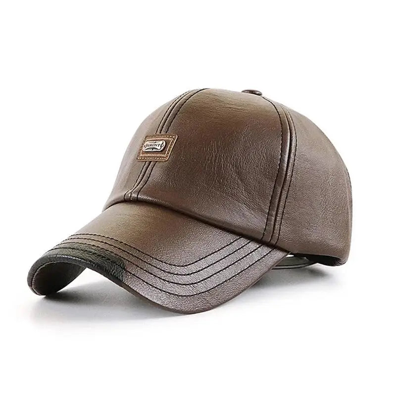 Baseball Cap Casual Fashion Hat Autumn And Winter Thin Plus Velvet Leather For Men New