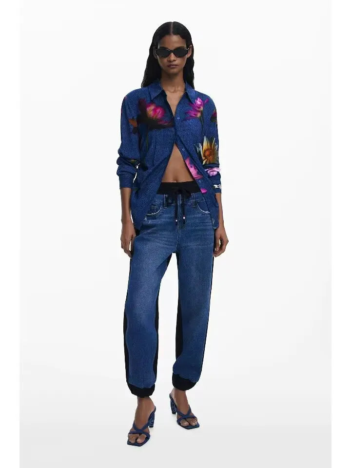 Spanish export original single patchwork sporty and casual loose skinny women's jeans