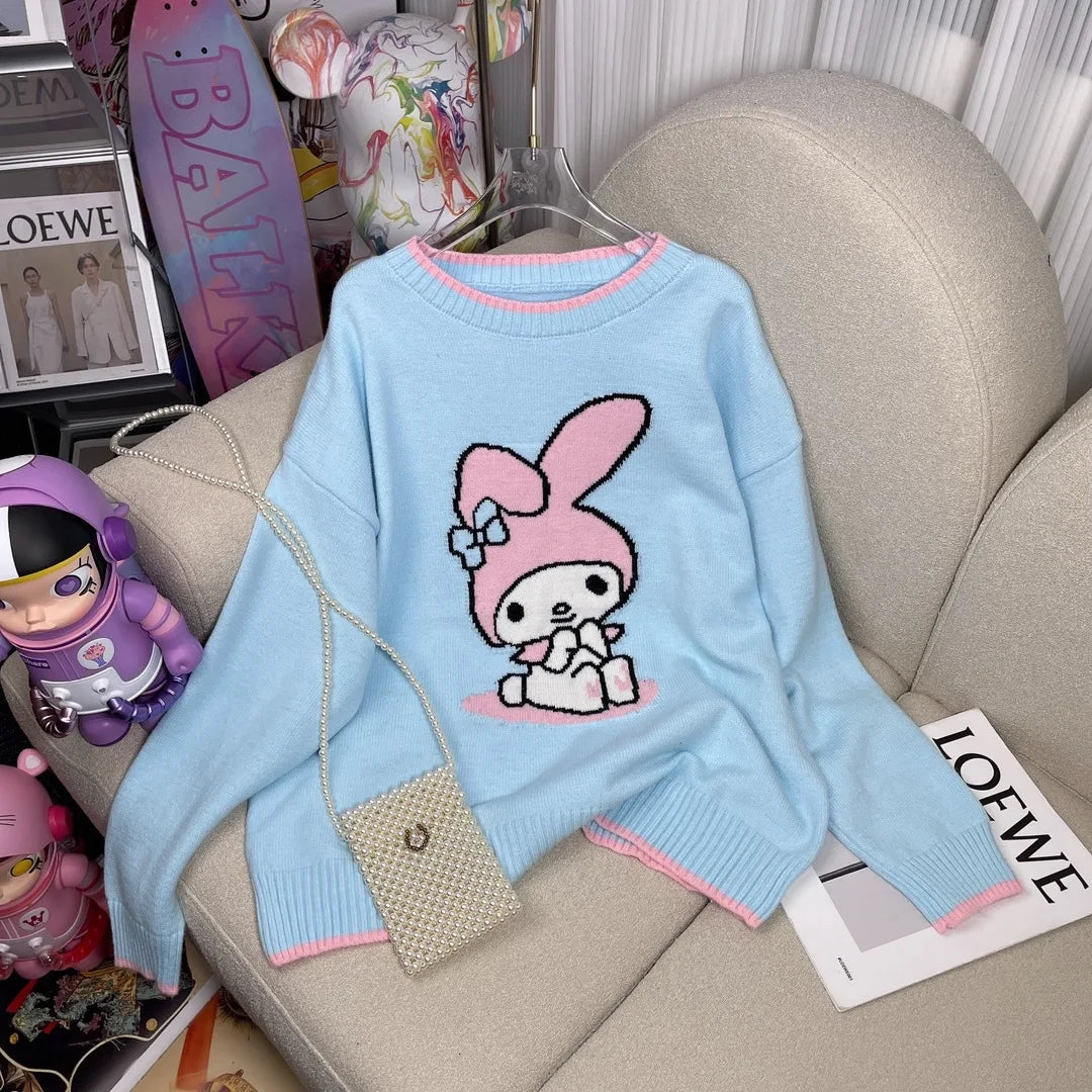 Hot Kawaii Sanrios My Melody Autumn Winter Sweaters for Girls Sweet and Cute Loose Sweatshirts for Couples Casual Versatile Tops