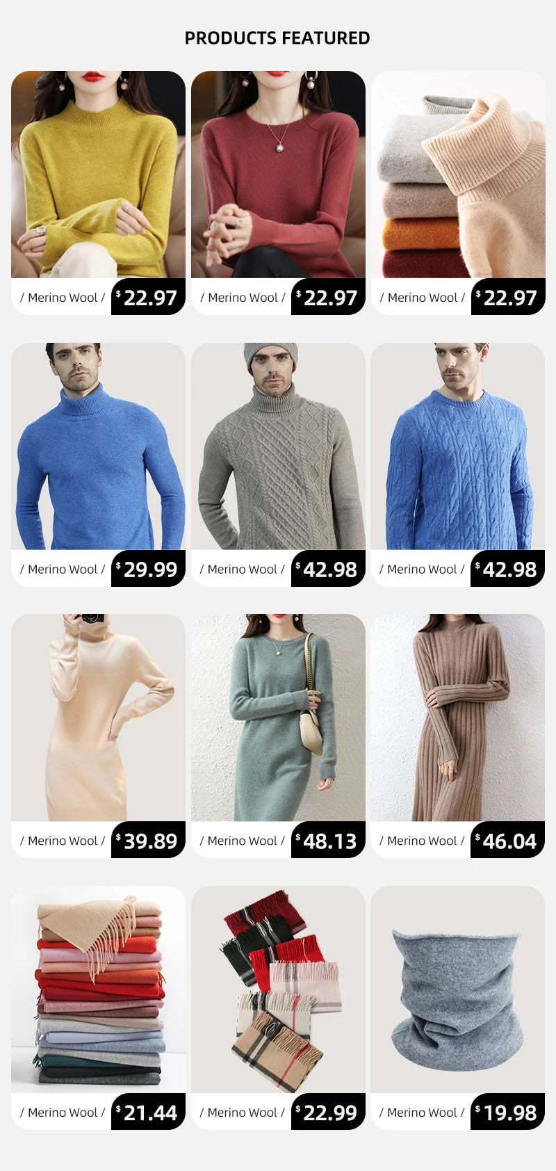 Sweater for Men 100% Merino Wool Knit Sweaters New Fall Winter Warm Long Sleeve Pullover Male Soft Jumper Korean Luxury Clothing