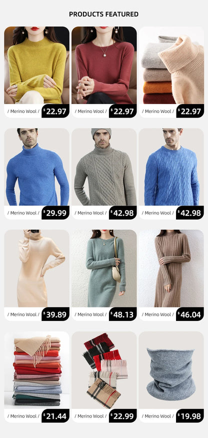 Sweater for Men 100% Merino Wool Knit Sweaters New Fall Winter Warm Long Sleeve Pullover Male Soft Jumper Korean Luxury Clothing