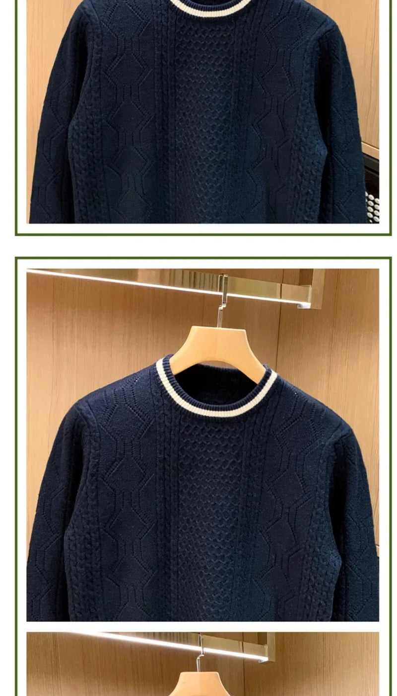 2025 Winter New Fashion Twist Knitted Sweater Men Trendy Casual Solid Color Warm Versatile Handsome Men Sweater
