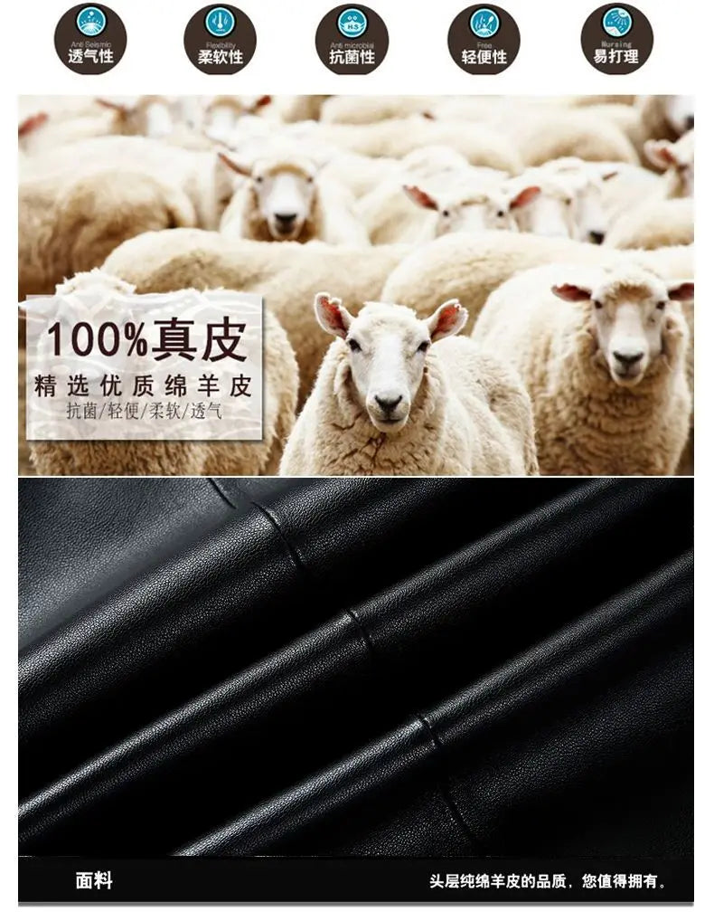 Natural Leather Jacket For Men Fur Thick Loose Plus Velvet Winter Black Leather Coats Male Sheepskin Coat Man With Fur Collar