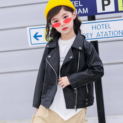 Retro Children's Leather Jacket,Boys Transition Coat,Kids PU Locomotive Wear,Faux Leather Outerwear,Girls Motorcycle Outfits