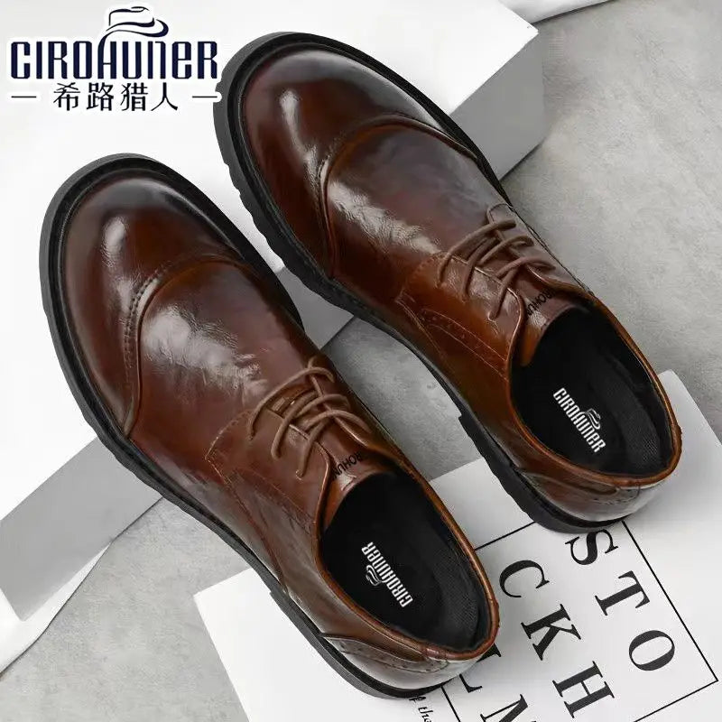 2025 Soft Leather Men's High-end Leather Trendy Business Casual Tooling Big Head Thick Sole Non-slip Loafers Shoes