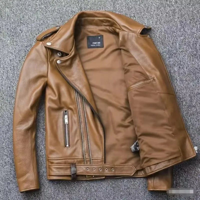 Men's Leather Jacket Fashionable Casual Coat Motorcycle Style Regular Cut Chinese Brand Stock AE New Autumn Winter Collection