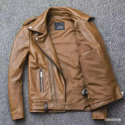 Men's Leather Jacket Fashionable Casual Coat Motorcycle Style Regular Cut Chinese Brand Stock AE New Autumn Winter Collection