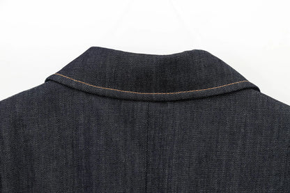 Women Casual Denim Blazer Coat Spring Autumn Female Single Breasted Long Sleeve Lapel Suit Jacket With Pockets New Fashion Outwe