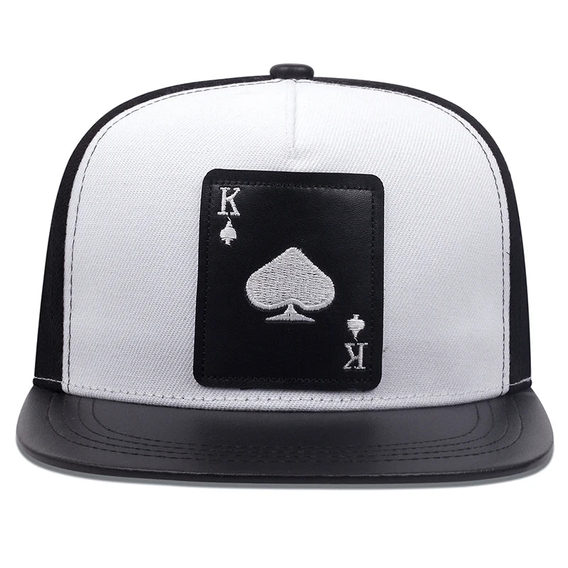 King Leather Playing Card Embroidered Baseball Caps Hip Hop Caps For Men Women Outdoor Sun Hat Unisex Adjustable Snapback Hats