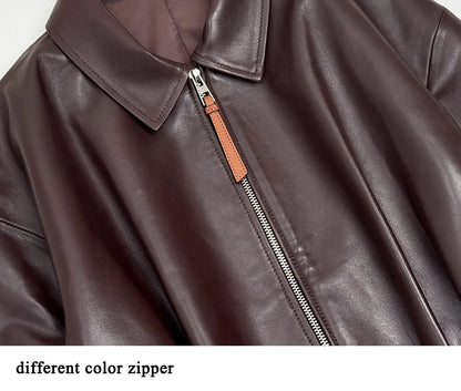 Natural Leather jacket For Women Lambskin Bomber Biker Jacket Long Sleeves 100% Sheepskin Leather Coat  Folded Short Tops Woman